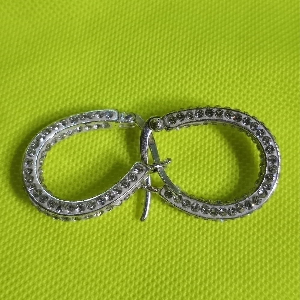 Silvertone crystal hoop wire earrings